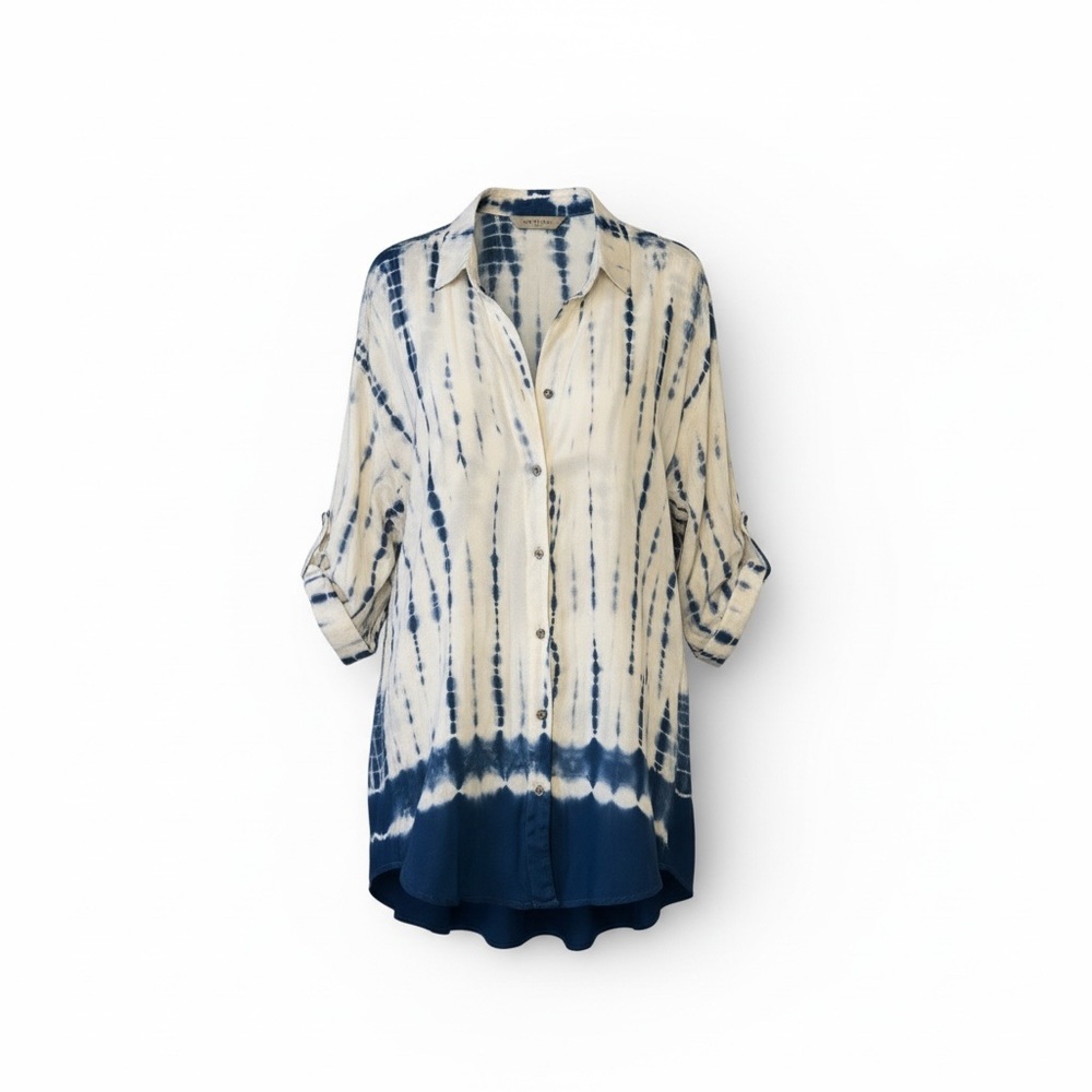 XCVI Boho Tie Dye High-Low Tunic Shirt Blue White Small